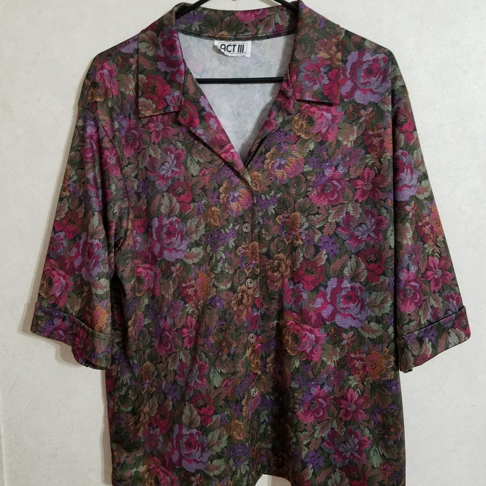 🌞SZ L VINTAGE 70s ACT III BLOUSE BUTTON FRONT